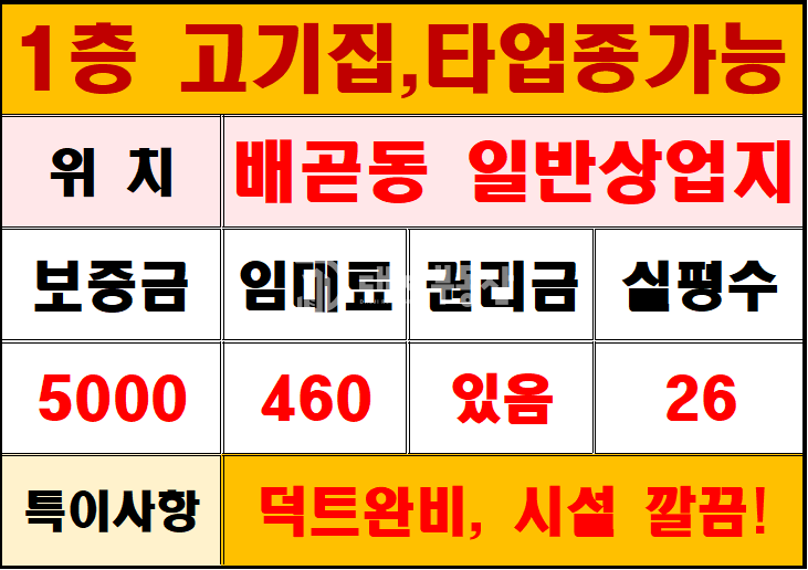 경기 시흥시 배곧동 전용 26, 1층 고깃집으로 영업중이며 전면부 넓고 홀영업, 룸방 있음 월세 매물번호 10874 사진 9