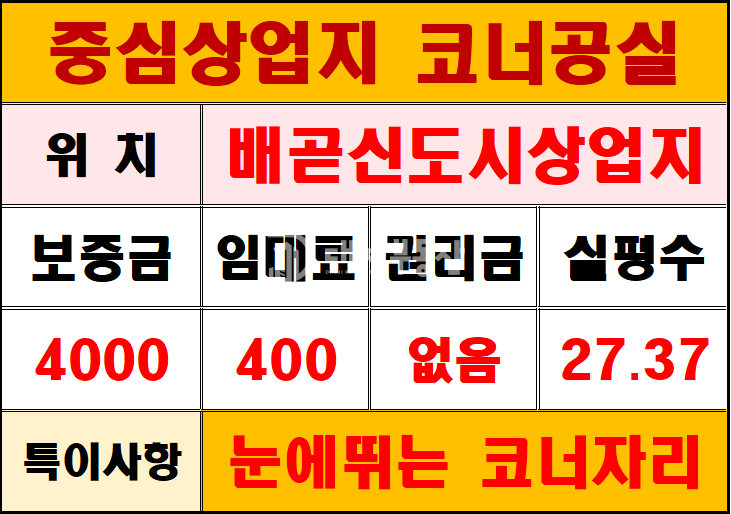 경기 시흥시 배곧동 A동 배곧동 중심상업지 도로변 코너 공실 매물 월세 매물번호 10793 사진 6